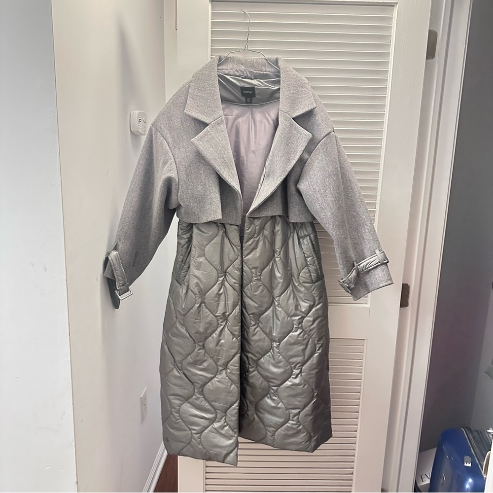 Boohoo Gray Quilted Women's Coat